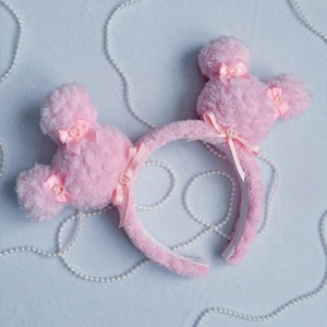 Pink Teddy Bears Ears,furry ears, sweetheart night ears, bows ears, cozy ears,