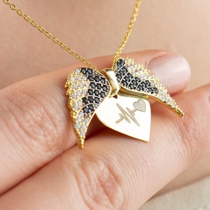 Angel Wings Necklace with Engrave Secret Message, Wings Name Necklace, Guardian Wings Angel Necklace, Mother&#39;s Day Gift