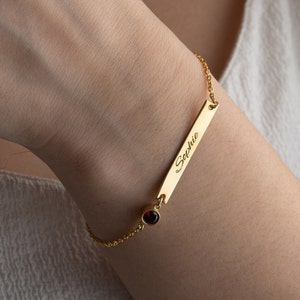 Personalized Bar Bracelet, Personalised Name Birthstone Bracelet, Custom Birthstone Bracelet,  Personalized Bungle Jewelry, Christmas Gift