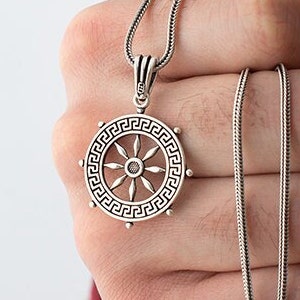 Ship Wheel Necklace Ship Helm Necklace Ocean Ship Pendant Silver Nautical Pendant Handmade Necklace Birthday St Valentines Gift
