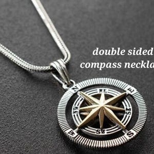 Double Sided Compass Necklace, 925 Sterling Silver, Travel Necklace, 3D Compass Pendant, Nautical Necklace, Mother&#39;s Day Gift
