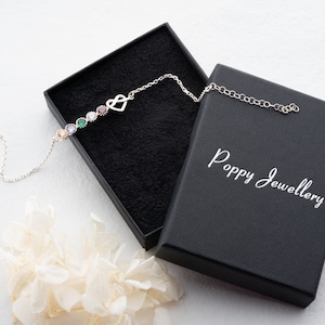 Birthstone Bracelet With Heart, Birthstone Jewellery, Heart Family Bracelet, Silver Birthstone, Grandmother Gift, Mother&#39;s Day Gift