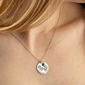 Actual Baby Footprint Necklace, Baby Name Handprint Necklace, 925 Sterling Silver, New Mom Necklace Birthstone, Mother&#39;s Day Gift