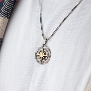 Double Sided Compass Necklace, 925 Sterling Silver, Travel Necklace, 3D Compass Pendant, Nautical Necklace, Birthday and St Valentines Gift