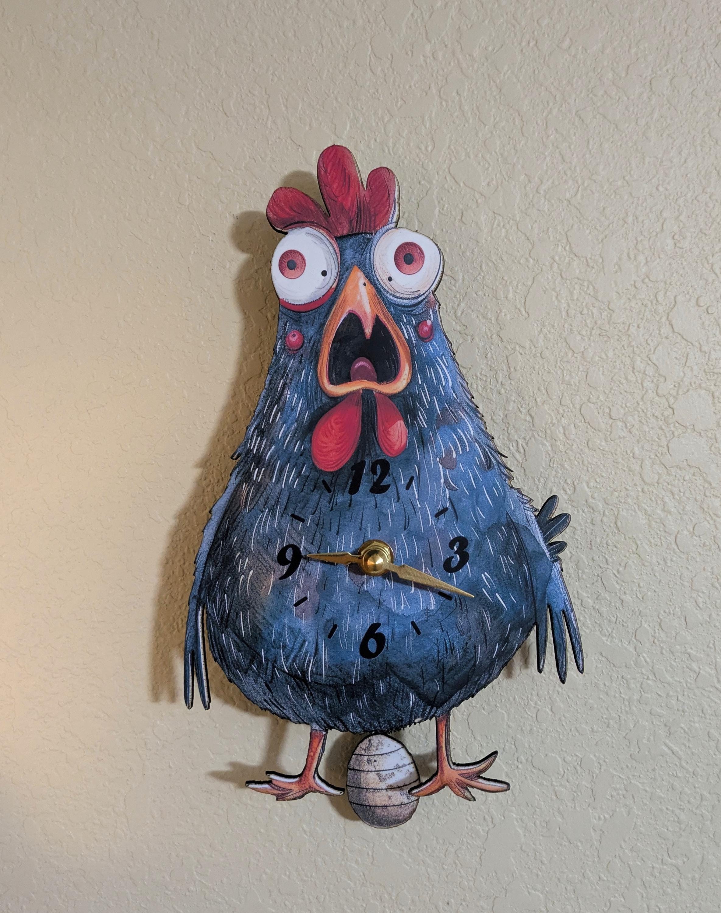 Whacky Chicken wall clock with wagging egg pendulum