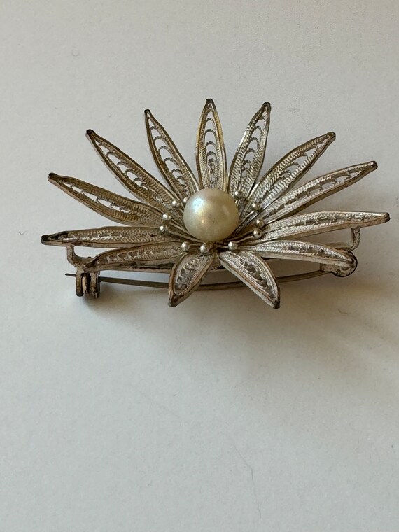 Vintage Japanese Silver Filigree Brooch Gem