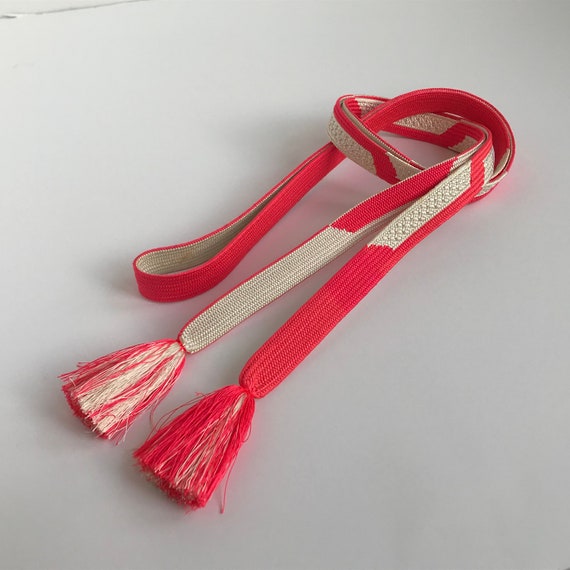 Vintage Obijime Cord - Bright Pink and White - image 1