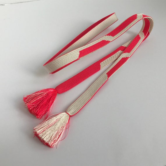 Vintage Obijime Cord - Bright Pink and White - image 2