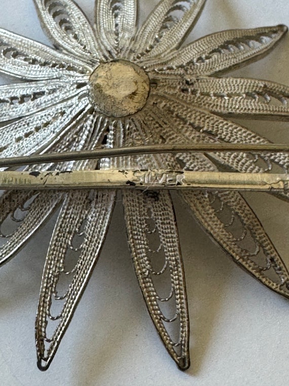 Vintage Japanese Silver Filigree Brooch Gem