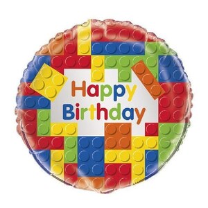 UNINFLATED Lego Theme Birthday Foil Balloon – 18" Colourful Building Block Design – Helium or Air Fill – Ideal for Kids' Lego-Themed Parties