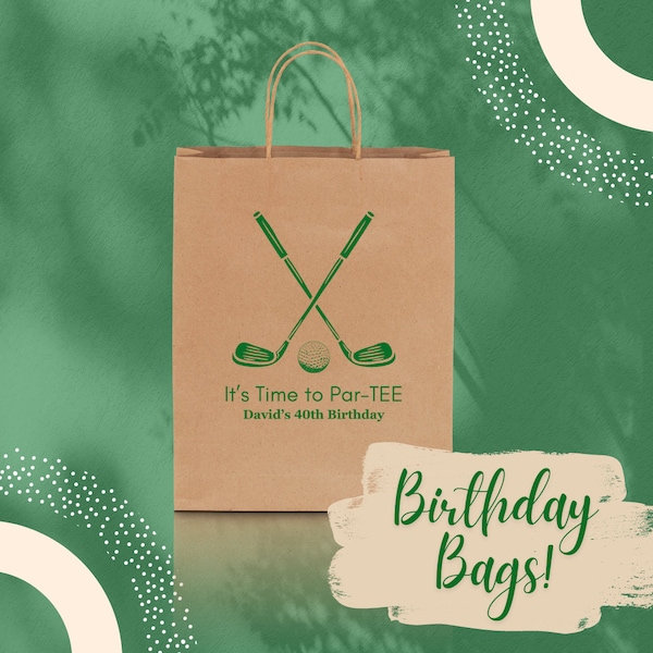 Personalized birthday bags, Golf birthday bags, Golf party theme accessories, Golf goody bag, 70th birthday goody bag, time to Par-tee
