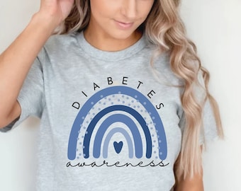 Camiseta de concienciación sobre la diabetes: camiseta de apoyo arcoíris azul
