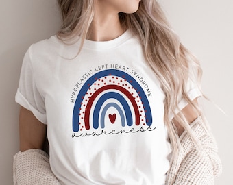 HLHS Awareness T-Shirt: Red & Blue Rainbow, HLHS Warrior