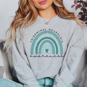 Trigeminal Neuralgia Awareness Crewneck Sweatshirt: Teal Rainbow