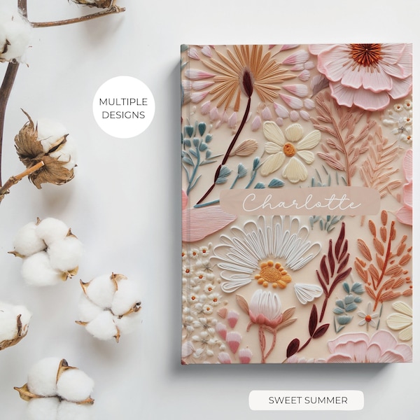 Wildflower Hardcover Personalized Journal, Customized Notebook for Women