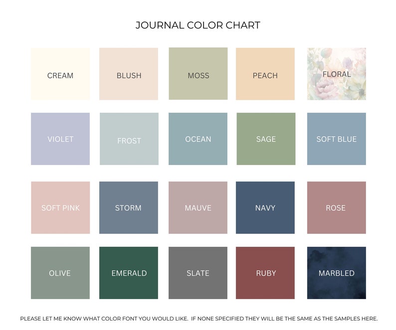 Peut inclure: Nuancier de couleurs avec 20 &eacute;chantillons de couleurs diff&eacute;rents. Les couleurs sont &eacute;tiquet&eacute;es avec des noms comme Cr&egrave;me, Rouge, Mousse, P&ecirc;che, Floral, Violet, Givre, Oc&eacute;an, Sauge, Bleu clair, Rose p&acirc;le, Temp&ecirc;te, Mauve, Marine, Rose, Olive, &Eacute;meraude, Ardoise, Rubis et Marbr&eacute;.