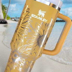 Sunflower Stanley Quencher Tumbler Engraved Stanley Sunflower Tumbler Gift Tumbler Custom Stanley Yarrow Stanley Etched Flowers 40oz
