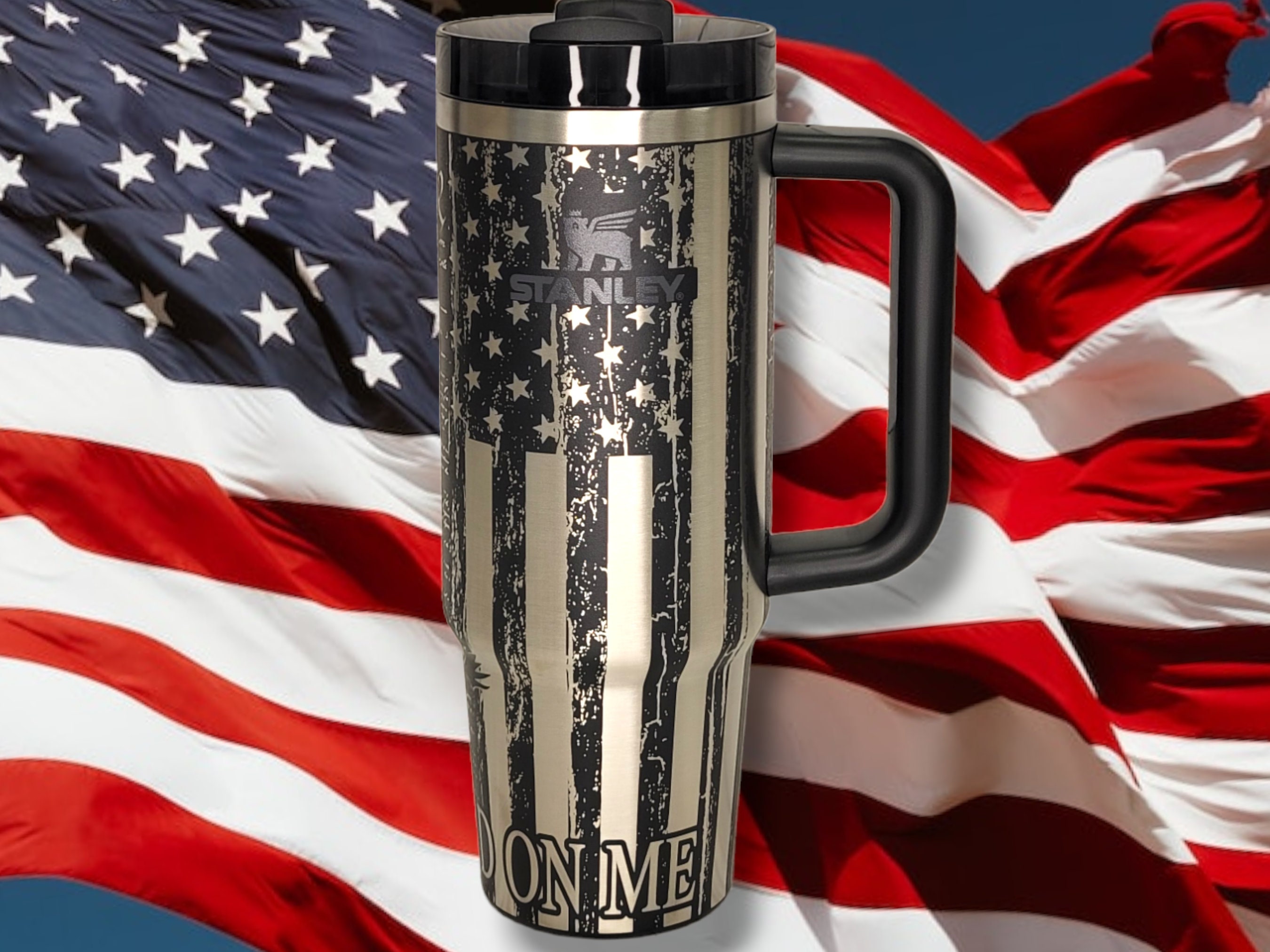Patriotic Stanley Quencher Tumbler American Flag Engraved Stanley