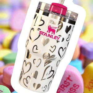 Stanley Etched Heart Stanley Quencher Tumbler Engraved Limited Edition Stanley Cup 20 oz Stanley Engraved Heart Tumbler With Straw