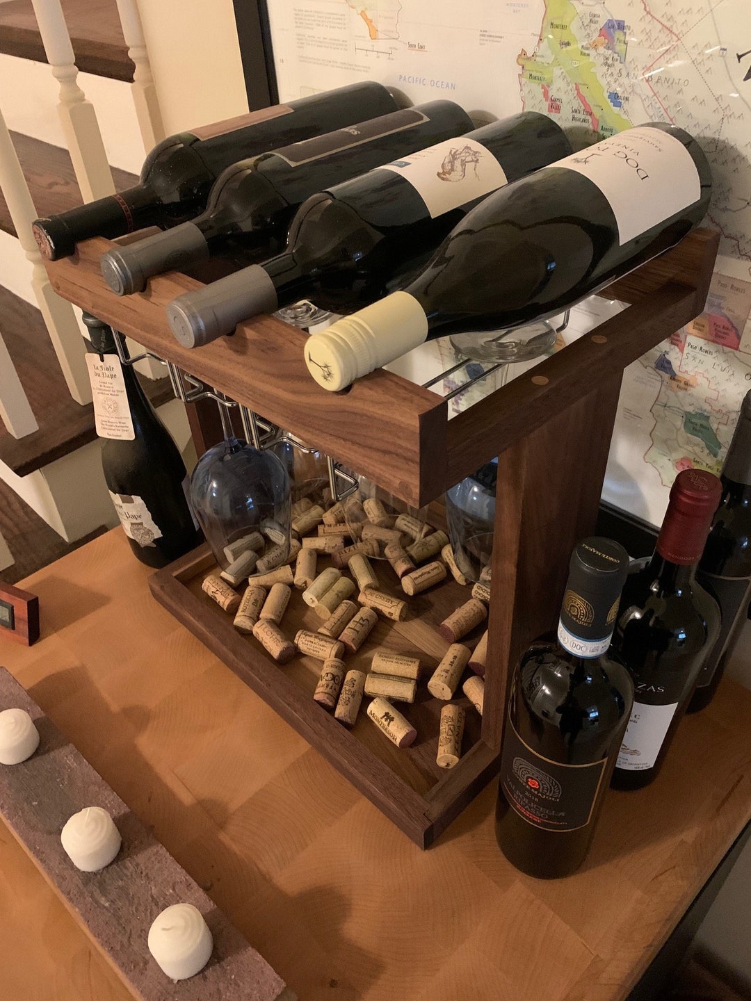 Tabletop Wine Rack With Wine Glass Holder and Cork Storage - Etsy