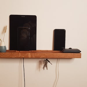 Mobile phone charging station with integrated key rack 50 cm, Wooden Mobile Phone Stand, Key Racks for Wall, charging Station,