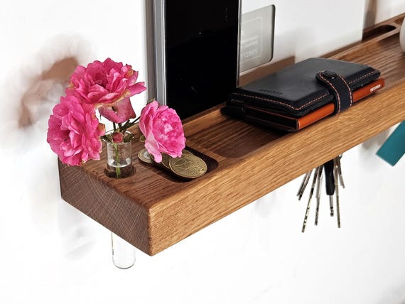 Schlüsselregal  30cm mit Reagenzglasvase, Mobiltelefon, Tablet, Brief,  magnetische Schlüsselhalter,  Wooden Key Rack