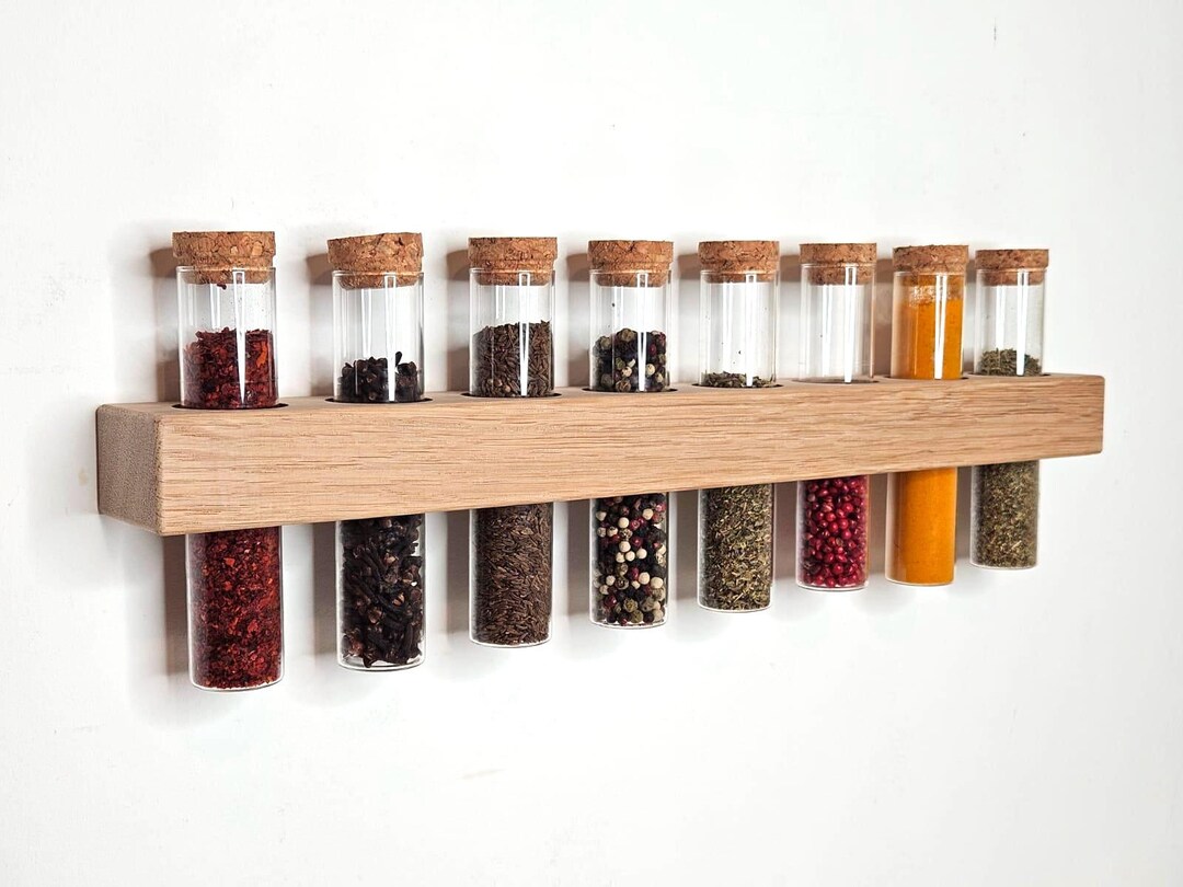 Oak Spice Rack for 8 Glass Spice Tubes With Corks | A Unique Piece for ...