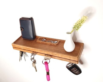 Sleutelrek 30 cm voor sleutels, met sieradenlade, magnetische sleutelhouders, sleutelrek voor aan de muur, sleutelrek van hout, sleutelrek met plankje