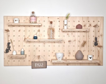 Spruce 3-Ply Pegboard, 100x50 cm – Complete Set with 5 Shelves & 20 Pegs for the Office, Children’s Room, and Hobby Area