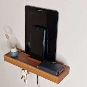 Wooden mobile phone charging station and key rack 30 cm, Wooden Mobile Phone Stand, charging station, tablet mobile phone, docking station