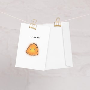 Tu me manques carte, « calcifer », carte Howls Moving Castle Studio Ghibli, cadeau pour couple, blanc à l'intérieur, papier mat épais