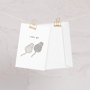 Carte Tu me manques, « des rats se poursuivent », carte Tu me manques souris, cadeau pour les couples, espace intérieur vierge, papier mat épais