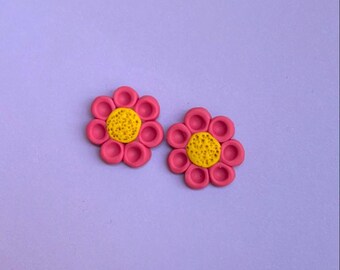 Flower Stud Earrings, statement earrings lightweight, polymer clay jewelry, cute gift idea