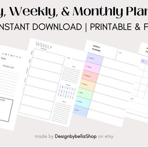Daily Planner, Weekly Planner, Monthly Planner, Printable planner, Planner set, Planner Inserts, Instant Download