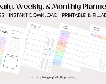 Daily Planner, Weekly Planner, Monthly Planner, Printable planner, Planner set, Planner Inserts, Instant Download