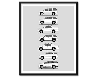 Poster auto ispirato alla Cadillac Escalade (profilo laterale) Stampa artistica da parete Decorazione di Cadillac Escalade EXT Generazioni Storia Evoluzione BX1