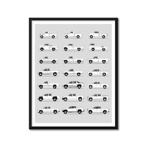 Chevy Pickup Truck Inspired Car Poster (Side Profile) Print Wall Art Decor of the Best of Chevrolet Trucks Generations History Evolution BX1
