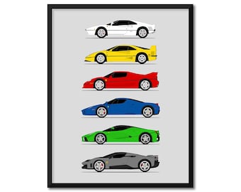 フェラーリ「ビッグ6」スーパーカー進化世代ポスター 288GTO、F40、F50