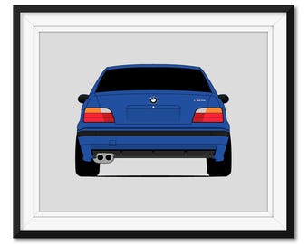 BMW M3 E36 (1995-1999) (achterkant) geïnspireerde auto poster print Wall Art decor BMW M Power CX1 (ingelijst)