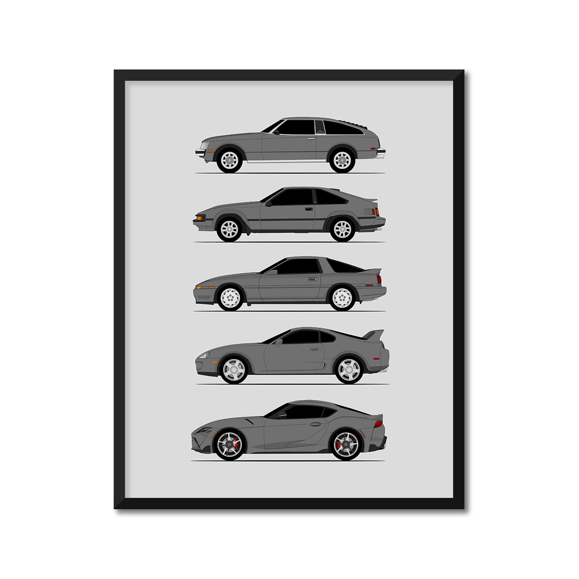 Toyota Supra Generations Inspired Poster (side Profile) Print Art