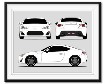 Toyota 86 GT86 FT86 (2012-2016) (anteriore, posteriore, laterale) Poster auto ispirato alla stampa artistica da parete Scion FRS/Trueno/Corolla/Sprinter/Levin DX1 (senza cornice)