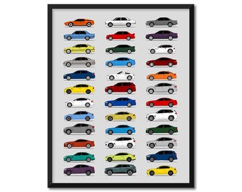 Poster auto ispirato alla storia della BMW M (profilo laterale) Stampa artistica da parete della BMW Serie M M2 M3 M4 M5 M6 M8 Generazioni Storia Evoluzione BX1