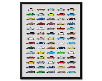Poster di auto ispirata alla Porsche (profilo laterale) Stampa artistica da parete del meglio della storia delle generazioni Porsche Evoluzione BX1 (senza cornice)