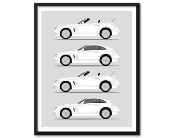 Chrysler Crossfire Inspired Poster (Side Profile) Print Wall Art Decor of the Chrysler Generations History Evolution BX1 (Unframed)