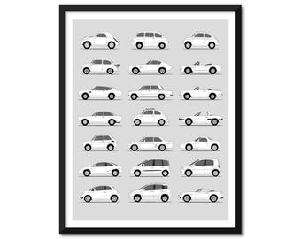 Póster de coche inspirado en Fiat (perfil lateral), decoración de pared con lo mejor de la historia de las generaciones de Fiat, Evolution BX1 (sin marco).