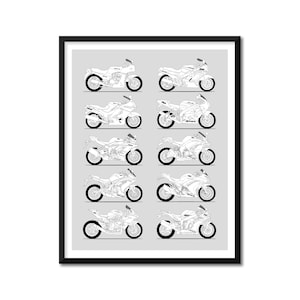 Kawasaki Motorcycle Inspired Poster Print Wall Art Best Kawasaki Motorbikes History Evolution Generations Motorcyclists BX1 (Unframed)