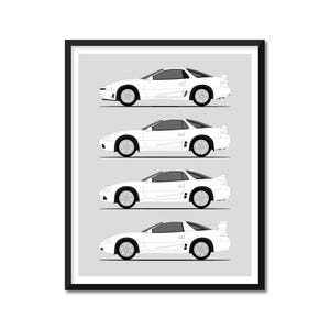 Mitsubishi 3000GT Inspired (Side Profile) Poster Print Wall Art Decor Mitsubishi 3000GT VR4 Generations History Evolution BX1 (Unframed)