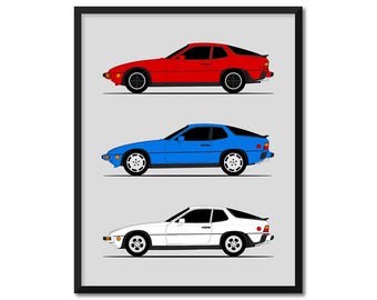 Poster ispirato alla Porsche 924 (profilo laterale) Stampa artistica Motore anteriore Turbo S GTS Cabriolet Generazioni Storia Evoluzione BX1 (senza cornice)