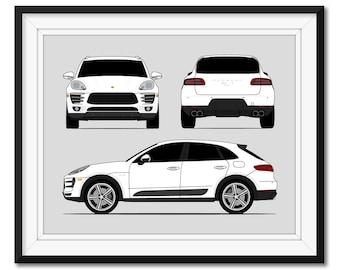Porsche Macan Turbo S 95B (2014-2018) (Vorderseite Hinten) Inspiriert Auto Poster Druck Wand Kunst Dekor Typ Macan GTS DX1 (Ungerahmt)