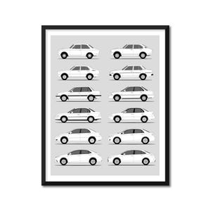 BMW Corolla Inspiriert Auto Poster Seitenprofil) Druck Kunst Handmade Decor Corolla Sprinter Generationen Geschichte Evolution ONE